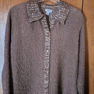 Rafael Women's Medium Blouse Top Shirt Zip Stretch Scrunchy Collar 1X